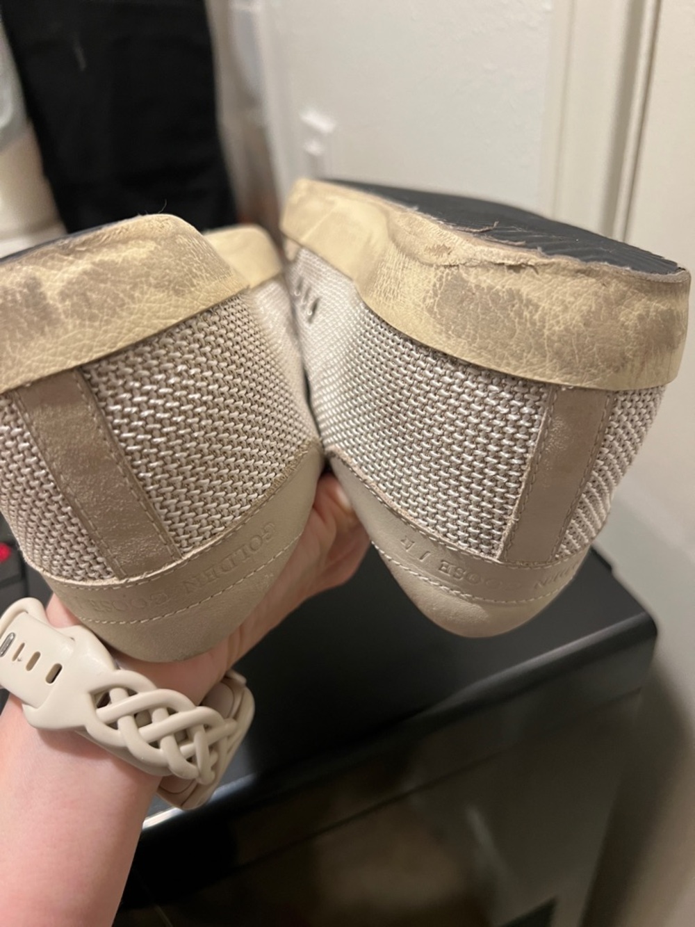 Golden Goose Beige White Sneakers with Leopard Star - Picture 5 of 8